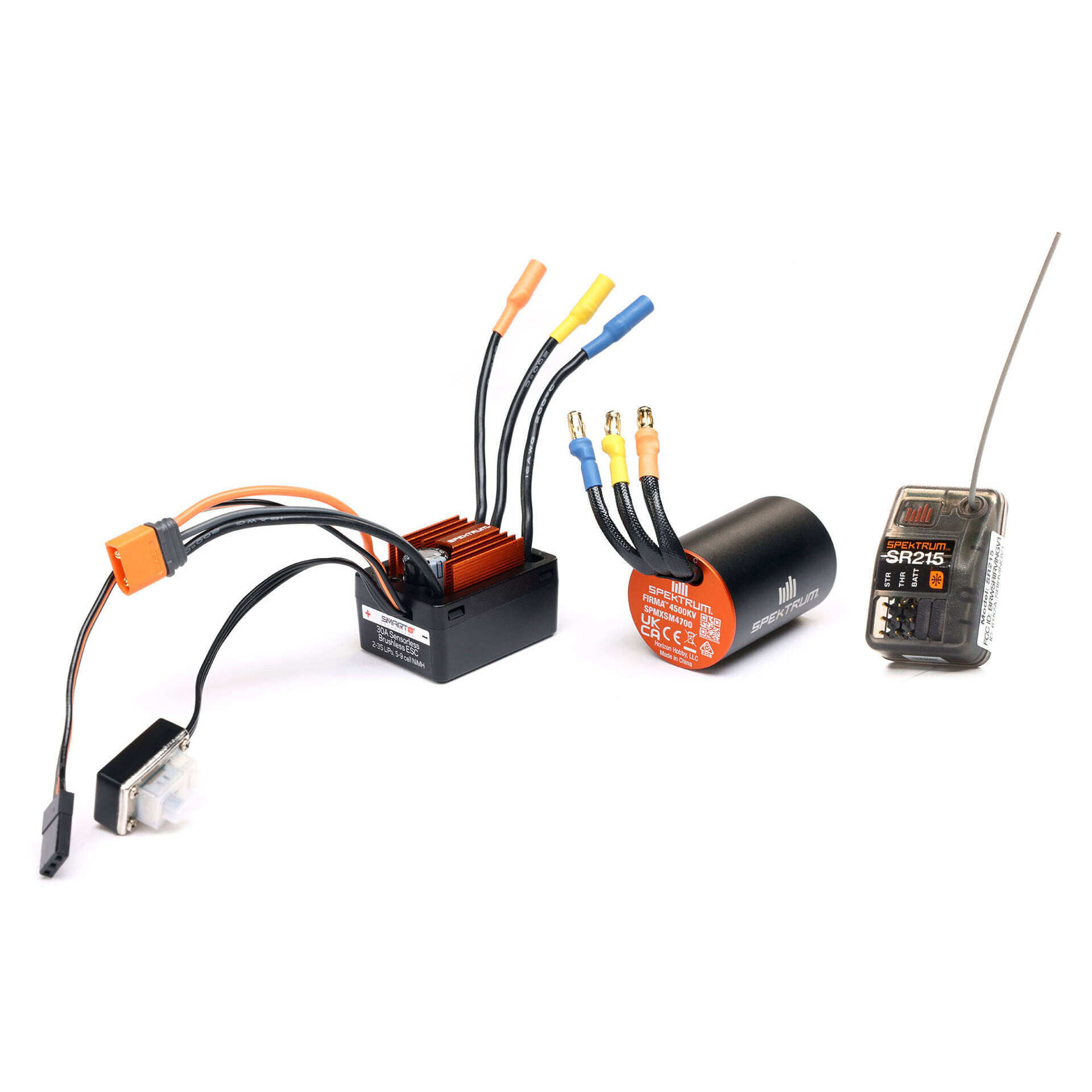 High-performance RC car electronic speed controller, motor, receiver, and servo for radio control vehicles.