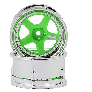 DS Racing Drift Element 5-Spoke Drift Wheel - Fluorescent Green/Chrome Lip & Rivets (2) DSC-DE-027