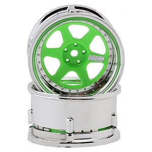 DS Racing Drift Element 6-Spoke Drift Wheel - Fluorescent Green/Chrome Lip & Rivets (2) DSC-DE-227