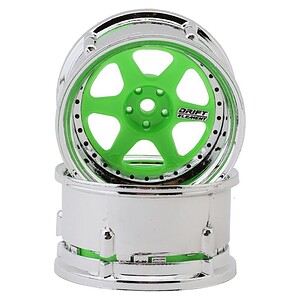 DS Racing Drift Element 6-Spoke Drift Wheel - Fluorescent Green/Chrome Lip/Black Rivet (2) DSC-DE-228