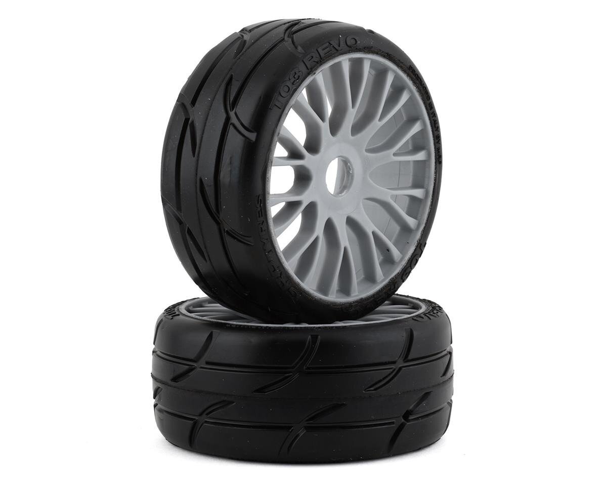 GRP GT - TO3 Revo Belted Pre-Mounted 1:8 Buggy Tires - Silver (XM5) with FLEX Wheel (2)