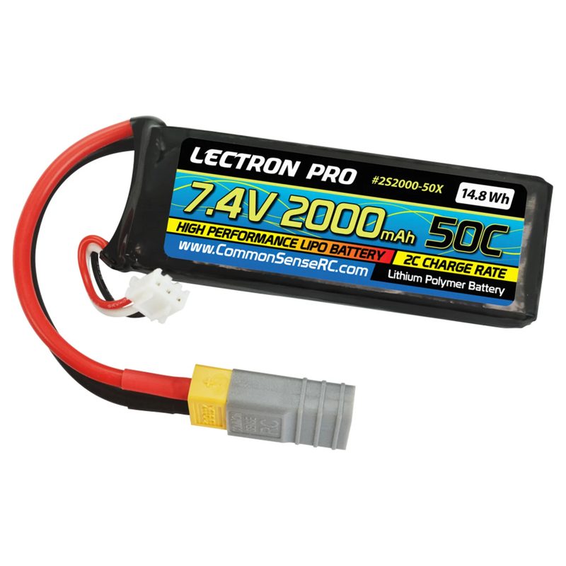 Common Sense RC Lectron Pro 2S Lipo Battery 50C (7.4V/2000mAh) w/XT60 Connector & CSRC Adapter