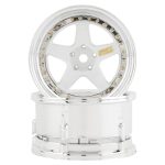 DS Racing Drift Element 5 Spoke Drift Wheels (White & Chrome w/Gold Rivets) (2)