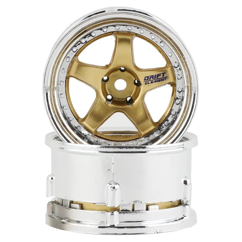 DS Racing Drift Element 5 Spoke Drift Wheels (Gold & Chrome) (2)