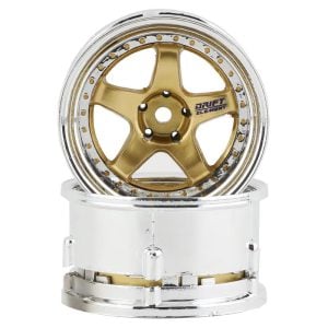 DS Racing Drift Element 5-Spoke Drift Wheels - Gold & Chrome with Gold Rivets DSC-DE-018