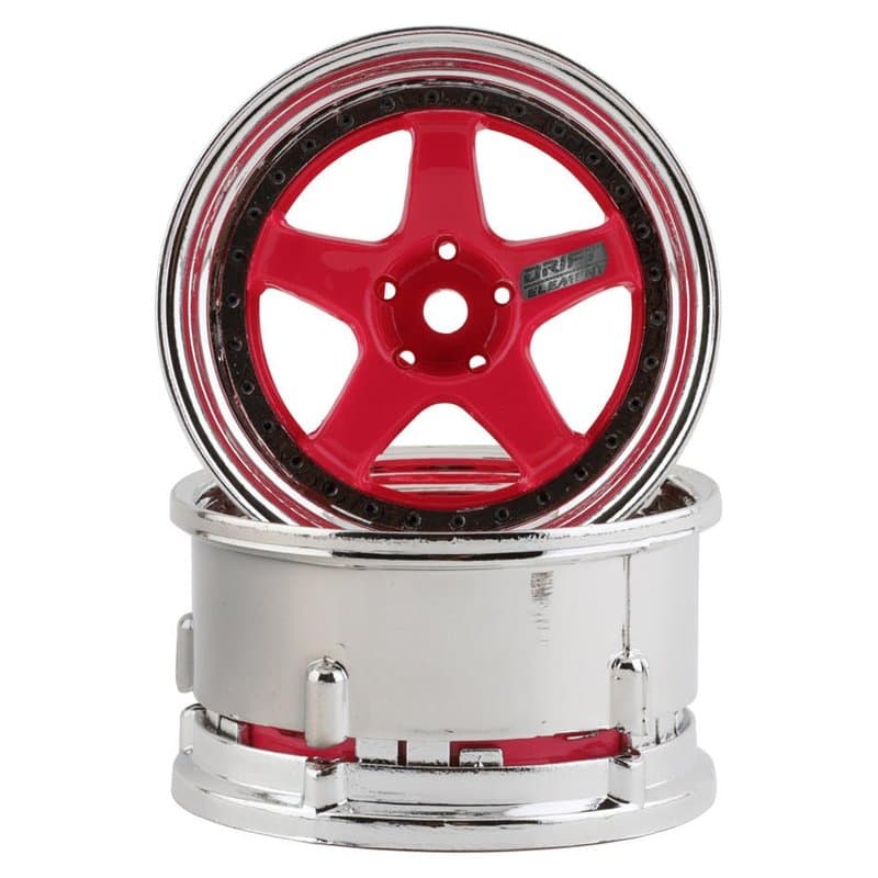 dsc-de-024 DS Racing Drift Element 5 Spoke Drift Wheels (Pink Face/Chrome Lip/Black Rivets) (Adjustable Offset)
