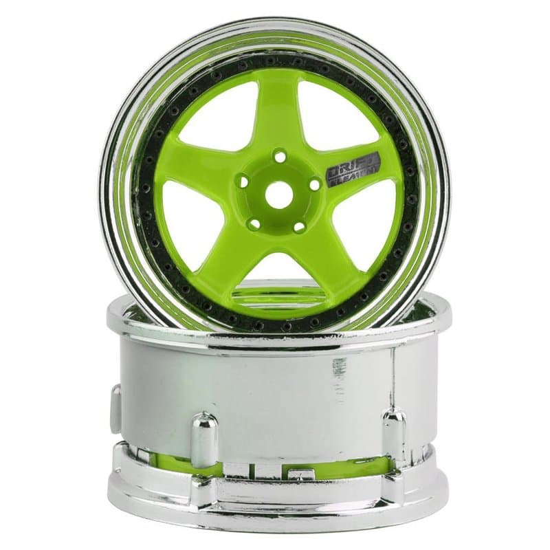 dsc-de-026.jpg DS Racing Drift Element 5 Spoke Drift Wheels (Green Face/Chrome Lip/Black Rivet)