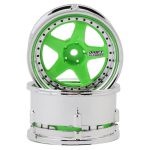 DS Racing Drift Element 5-Spoke Drift Wheel - Fluorescent Green/Chrome Lip/Black Rivet (2) DSC-DE-028
