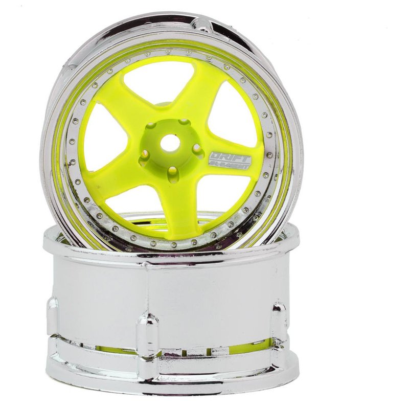 DS Racing Drift Element 5-Spoke Drift Wheel - Yellow with Chrome Lip & Rivets (2) DSC-DE-029