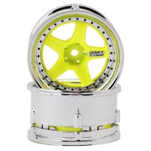 DS Racing Drift Element 5-Spoke Drift Wheel - Fluorescent Yellow/Chrome Lip/Black Rivet (2) DSC-DE-030