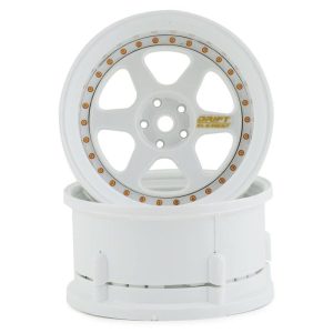 DS Racing Drift Element 6 Spoke Drift Wheels (Triple White w/Gold Rivets) (2) (Adjustable Offset)