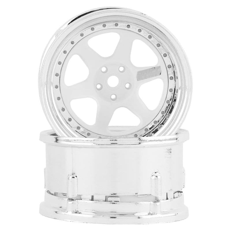 DS Racing Drift Element 6 Spoke Drift Wheels (White & Chrome) (2)