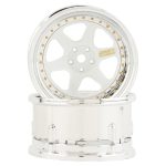 DS Racing Drift Element 6 Spoke Drift Wheels (White & Chrome w/Gold Rivets) (2) DSC-DE-211