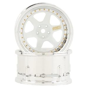 DS Racing Drift Element 6 Spoke Drift Wheels (White & Chrome w/Gold Rivets) (2) DSC-DE-211