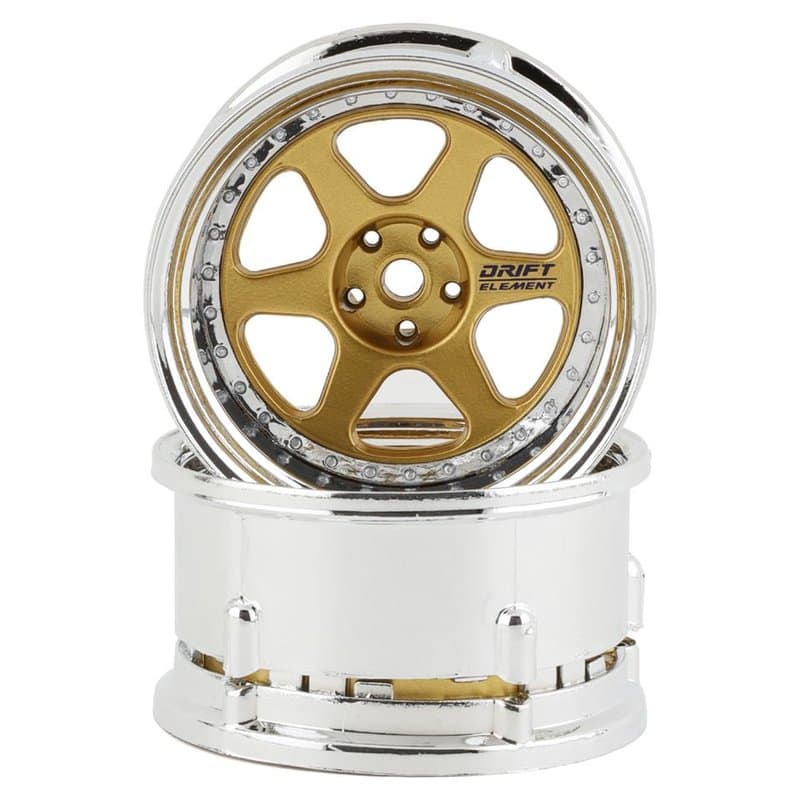 DS Racing Drift Element 6 Spoke Drift Wheels (Gold & Chrome) (2)