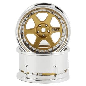 DS Racing Drift Element 6 Spoke Drift Wheels (Gold & Chrome w/Gold Rivets) (2)