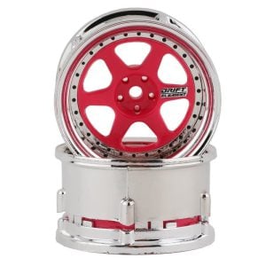 DS Racing Drift Element 6-Spoke Drift Wheels - Pink Face/Chrome Lip/Black Rivets DSC-DE-224