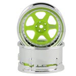 DS Racing Drift Element 6 Spoke Drift Wheel Green Face/Chrome Lip/Chrome Rivet Adjustable Offset