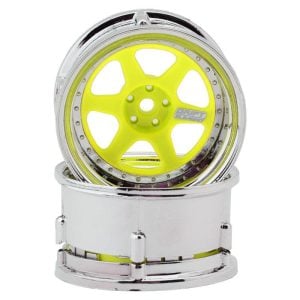 DS Racing Drift Element 6-Spoke Drift Wheel - Fluorescent Yellow/Chrome Lip & Rivets (2) DSC-DE-229
