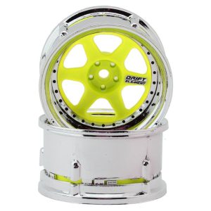 DS Racing Drift Element 6-Spoke Drift Wheel - Fluorescent Yellow/Chrome Lip/Black Rivet (2) DSC-DE-230