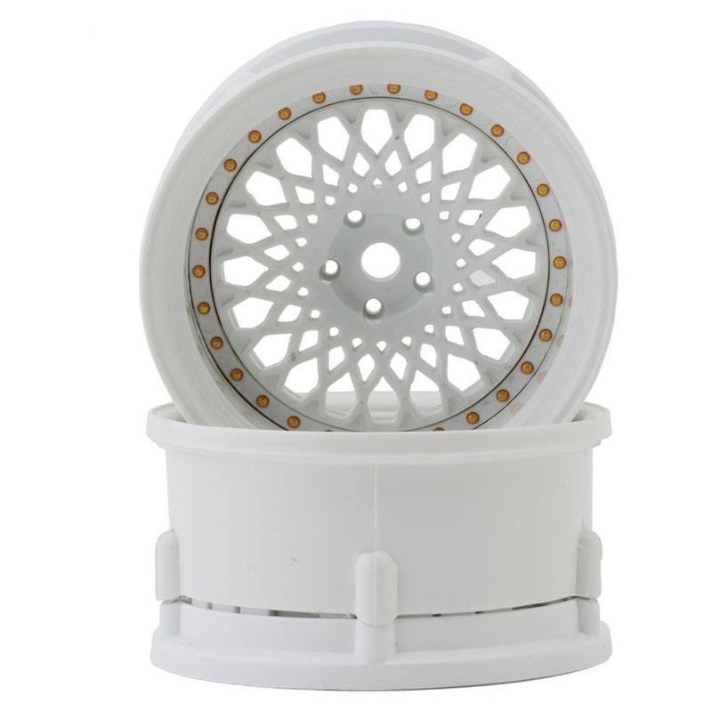 DS Racing Drift Element Mesh Drift Wheels (Triple White w/Gold Rivets) (2)