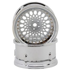 DS Racing Element Mesh Drift Wheels (White w/Chrome Lip & Gold Rivets) (Adjustable Offset) (2) w/12mm Hex DSC-DE-311