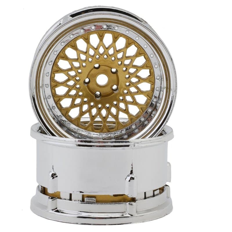 DS Racing Element Mesh 1/10 Drift Wheels (Gold w/Chrome Lip) (2)