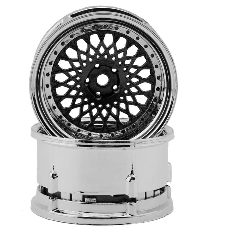 dsc-de-320 DS Racing Element Mesh 1/10 Drift Wheels (Gunmetal w/Chrome Lip & Black Rivets) (2) (Adjustable Offset)