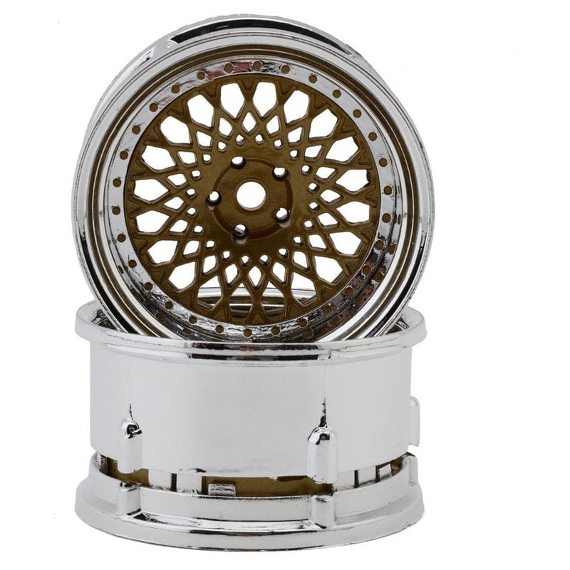 DS Racing Element Mesh 1/10 Drift Wheels (Bronze w/Chrome Lip & Gold Rivets) (2)
