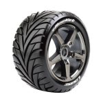 T-Rocket 1/8 Off-Road Truggy Tires, 0" Offset, 17mm on Black Chrome Spoke Rim, Front/Rear (2)