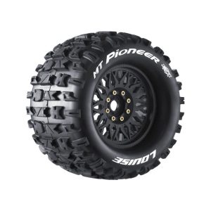Louise R/C MFT MT-Pioneer Sport 1/8 Monster Truck Tires 17mm Hex 0 & 1/2 Offset Mounted on Black Rims (2)
