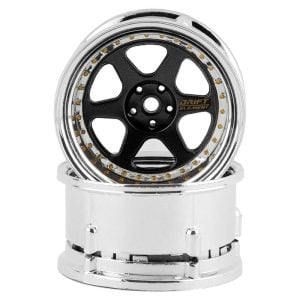 DS Racing Drift Element 6 Spoke Drift Wheels (Black & Chrome w/Gold Rivets) (2) (Adjustable Offset) w/12mm Hex DSC-DE-213