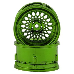 DS Racing Element Mesh 1/10 Drift Wheels (Green Chrome) (2) (Adjustable Offset) w/12mm Hex DSC-DE-332