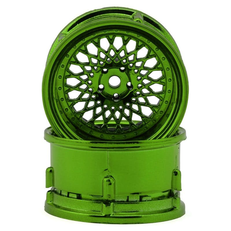 DS Racing Element Mesh 1/10 Drift Wheels (Green Chrome) (2) (Adjustable Offset) w/12mm Hex DSC-DE-332