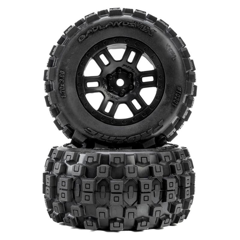 Pro-Line Arrma Mini Kraton Badlands Pre-Mounted Tires w/Split Six Wheels (Black) (2) w/12mm Hex PRO1030-110
