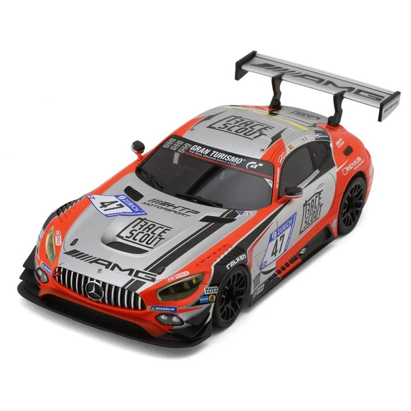Kyosho Mini-Z MR-04W-MM Mercedes AMG GT3 No.47 Nuremberg 2018 Pre-Painted Body Silver/Orange