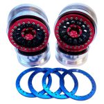 Racers Edge Aluminum CNC 2.9'' Beadlock Wheels with Red & Blue Rings for Axial SCX6 4pcs A Style