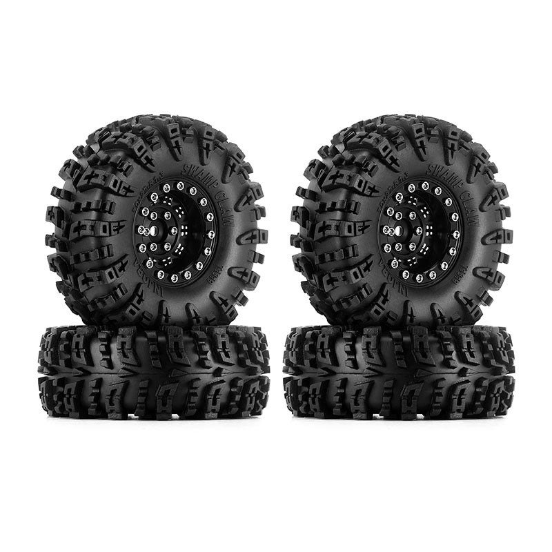 Injora 1.3" Black Aluminum Wheel & Swamp Claw Tire Set