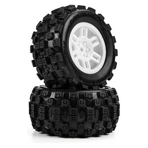 Pro-line Badlands MX Front/Rear MT Tires Mounted 12mm White Split Six (2) for Arrma Mini Kraton