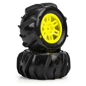 Pro-line Dumont Front/Rear Paddle Tires Mounted 12mm Yellow Split Six (2) for Arrma Mini Kraton