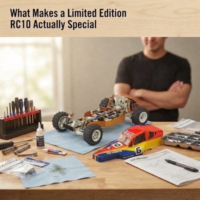 What Makes a Limited Edition RC10 Actually Special 1 RC10 Jay Halsey Edition gold-anodized tub chassis and shocks