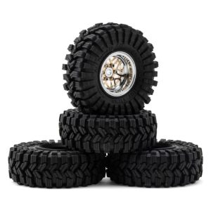 Injora 1.0" Deep Dish Aluminum Micro Crawler Beadlock Wheels W/swamp Claw Tires (S5) (gold/chrom INJYQW-MW1014SR-1014