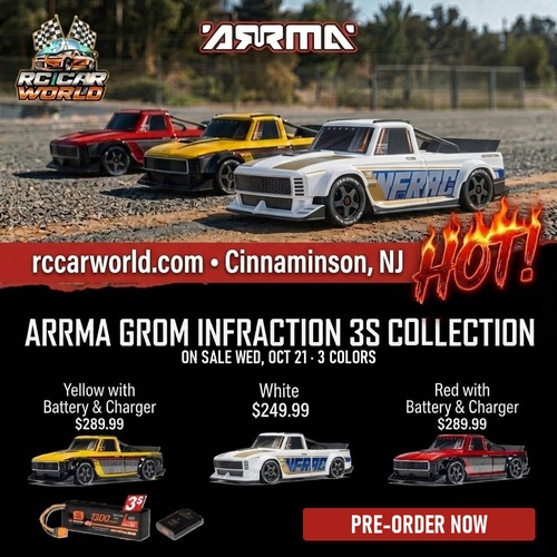 Arrma Infraction Grom 3S: Pre-Order Now, Available Oct 21 1 Arrma Infraction Grom 3S pre-order, on sale October 21