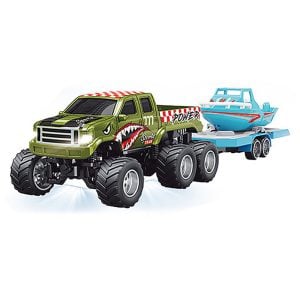 1/64 RC PRO Ford 6-wheeler R/C Truck with Boat and App Control Green