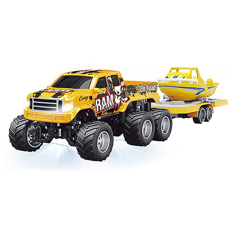 rcphg4-408yl.jpg 1/64 RC PRO Ford 6-wheeler R/C Truck with Boat and App Control Yellow