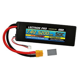 Lectron Pro 7.4V 5200mAh 50C Lipo Battery with XT60 Connector + CSRC adapter for XT60 batteries to popular RC vehicles