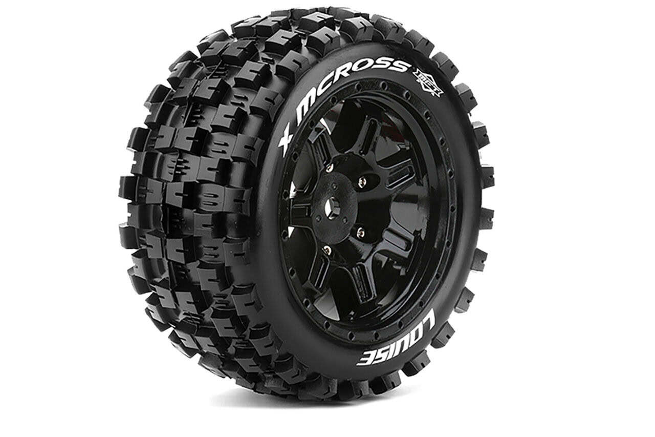 Durable black off-road RC car tire with aggressive tread pattern for high-performance RC trucks and crawlers.