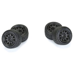 Black rubber tires with durable wheels for remote control cars, perfect for off-road racing and performance.