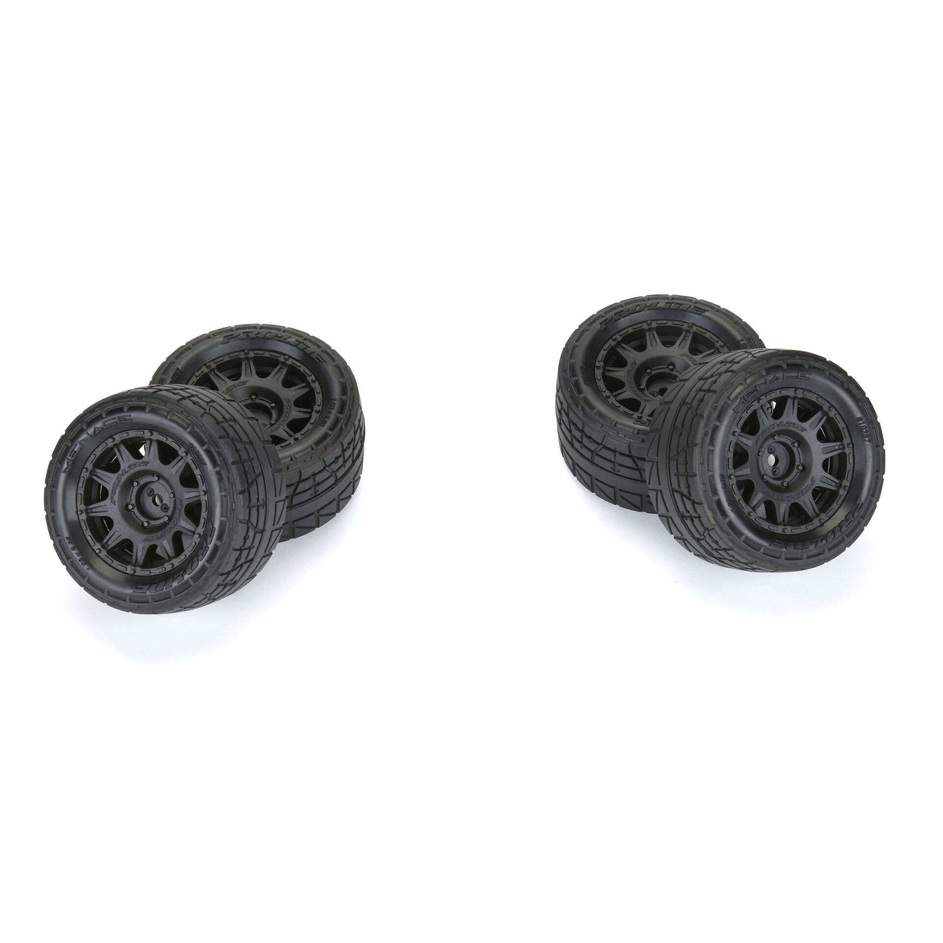 Black rubber tires with durable wheels for remote control cars, perfect for off-road racing and performance.