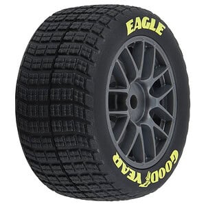 Durable rubber RC tire with detailed tread pattern and Eagle branding, perfect for RC car racing and off-road functional use.